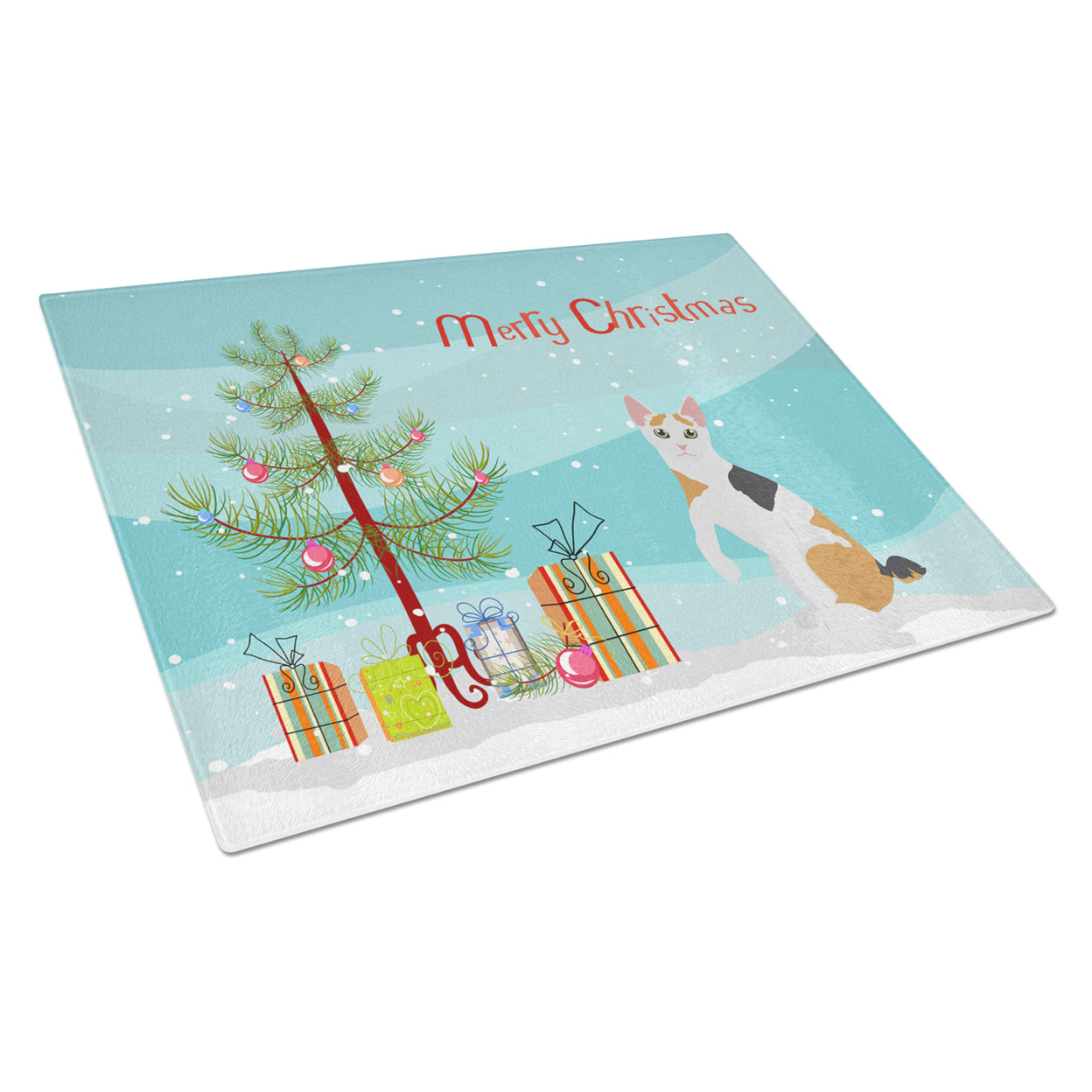 Carolines Treasures CK4771LCB Japanese Bobtail Cat Merry Christmas Glass Cutting Board Large, 12H x 16W, multicolor