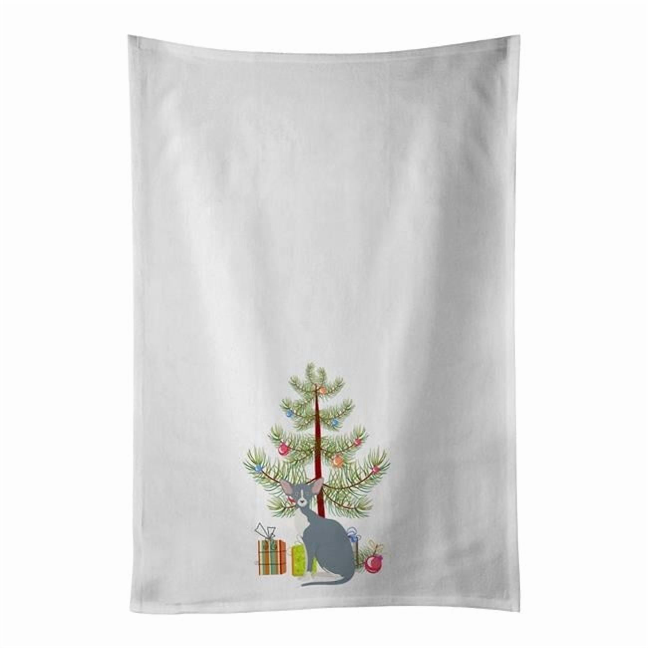 Peterbald Cat Merry Christmas White Kitchen Towel Set of 2 19 in x 28 in