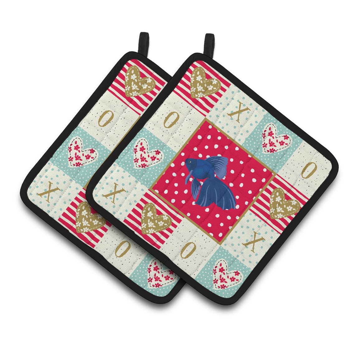 Carolines Treasures CK5481PTHD Veiltail Goldfish Love Pair of Pot Holders, Red, 7.5HX7.5W, multicolor
