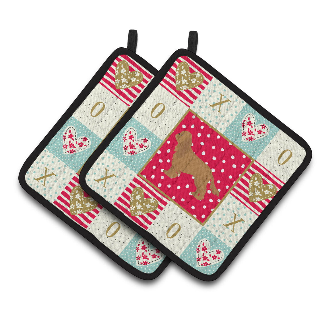 Carolines Treasures CK5852PTHD Ruby Cavalier Spaniel Love Pair of Pot Holders 7.5HX7.5W multicolor