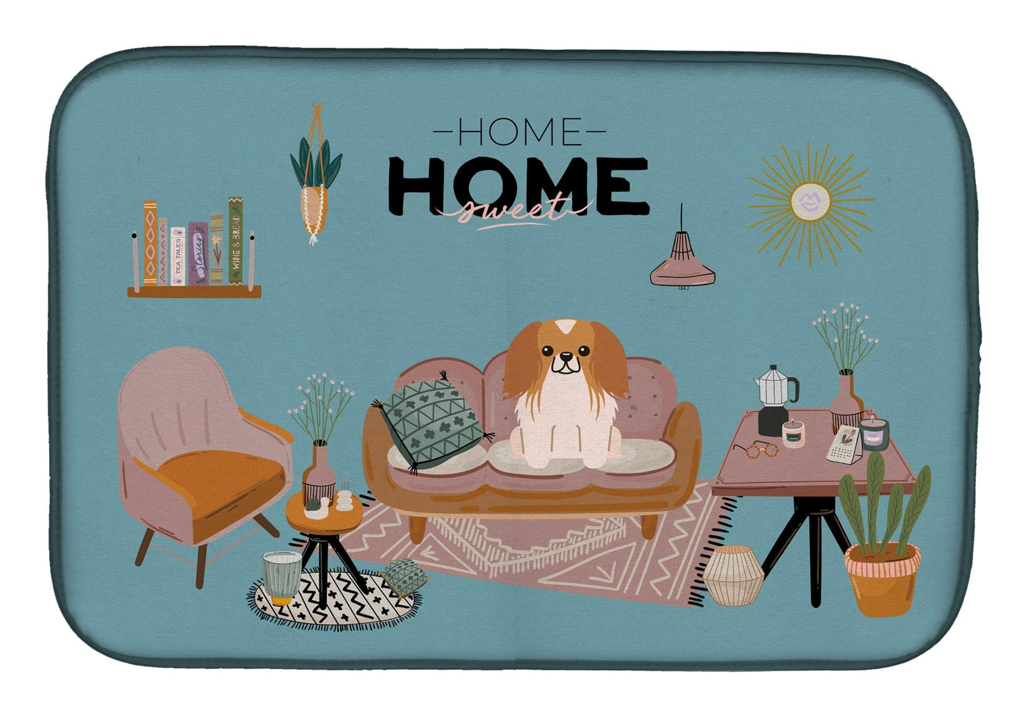 Red White Pekingese Sweet Home Dish Drying Mat