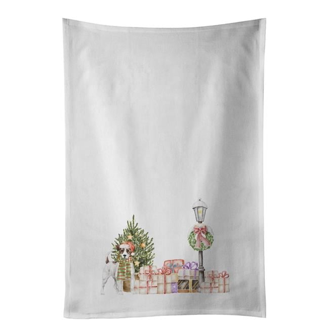 Carolines Treasures CK8135WTKT 28 x 19 in. Unisex Jack Russell Terrier Tricolor with Christmas Wonderland White Dish Towels Kitchen Towel - Set of 2
