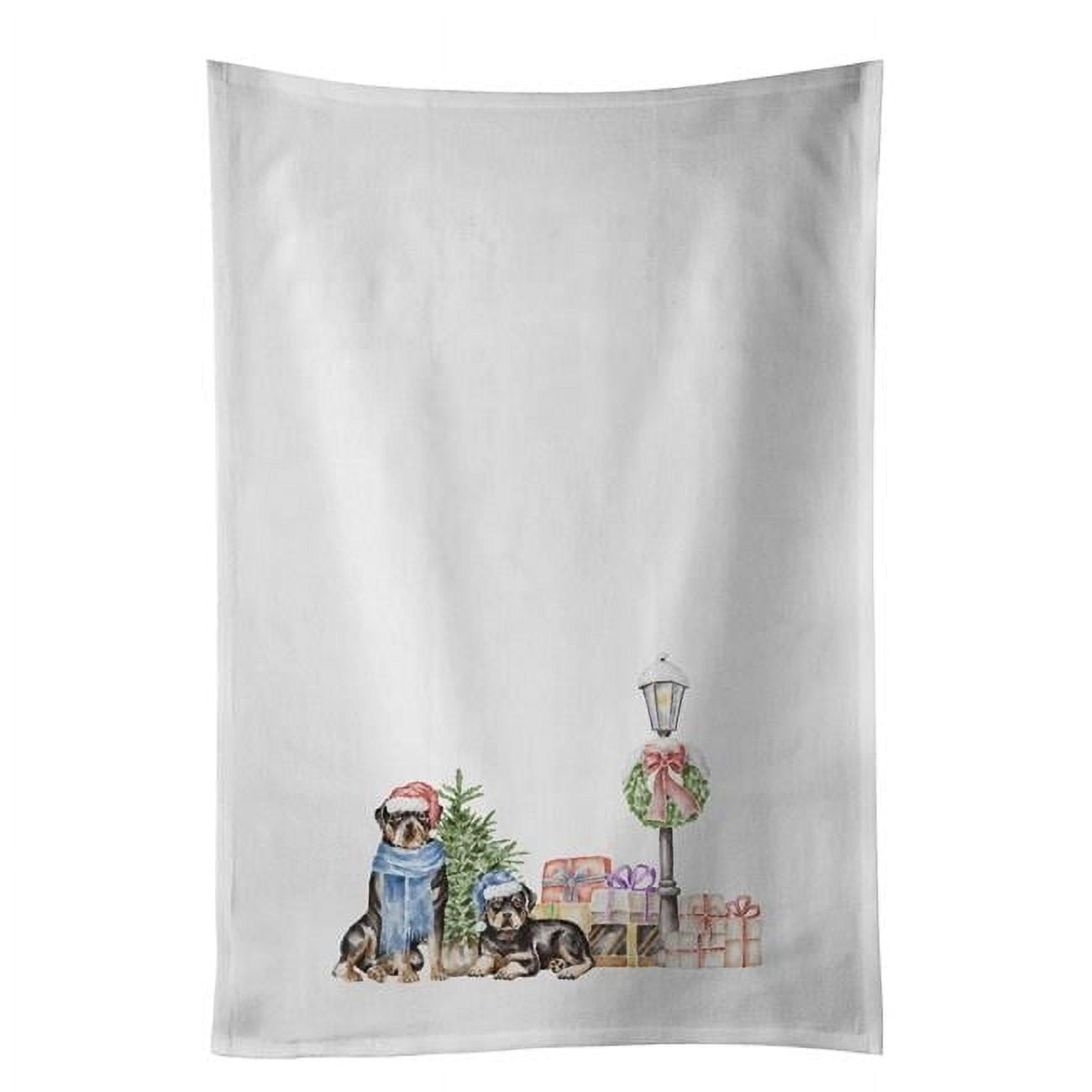 Carolines Treasures CK8146WTKT 28 x 19 in. Unisex Rottweiler Duo with Christmas Wonderland White Dish Towels Kitchen Towel - Set of 2