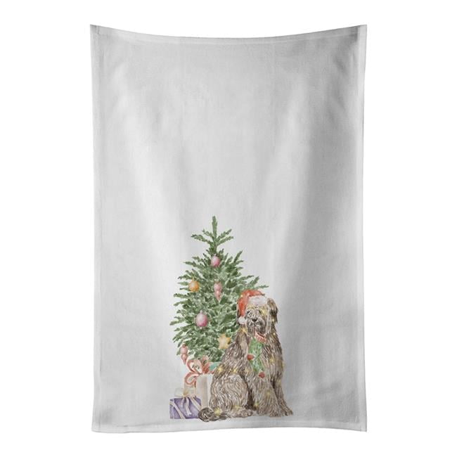 Carolines Treasures CK8250WTKT 28 x 19 in. Unisex Briard Christmas Presents & Tree White Dish Towels Kitchen Towel - Set of 2