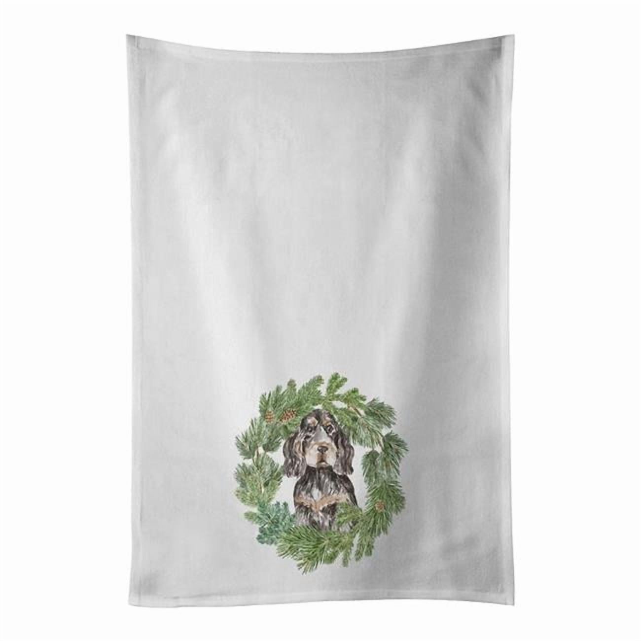 Carolines Treasures CK8850WTKT 28 x 19 in. Unisex Cocker Spaniel Black & Tan Christmas Wreath White Dish Towels Kitchen Towel - Set of 2