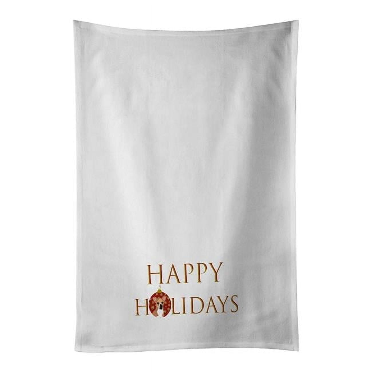 Carolines Treasures CK9174WTKT 28 x 19 in. Unisex Chihuahua Gold & White Happy Holidays White Dish Towels Kitchen Towel - Set of 2