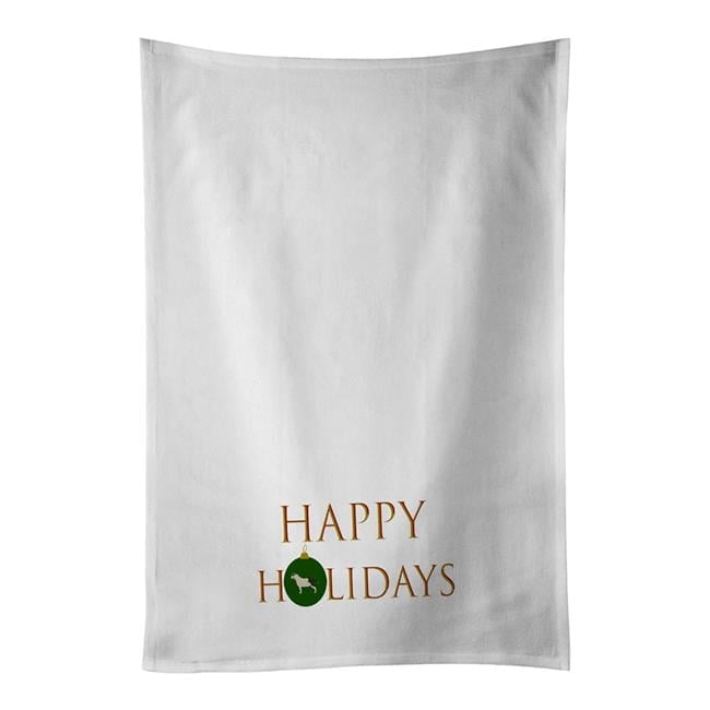 Carolines Treasures CK9797WTKT 28 x 19 in. Unisex Bull Terrier Happy Holidays White Dish Towels Kitchen Towel - Set of 2