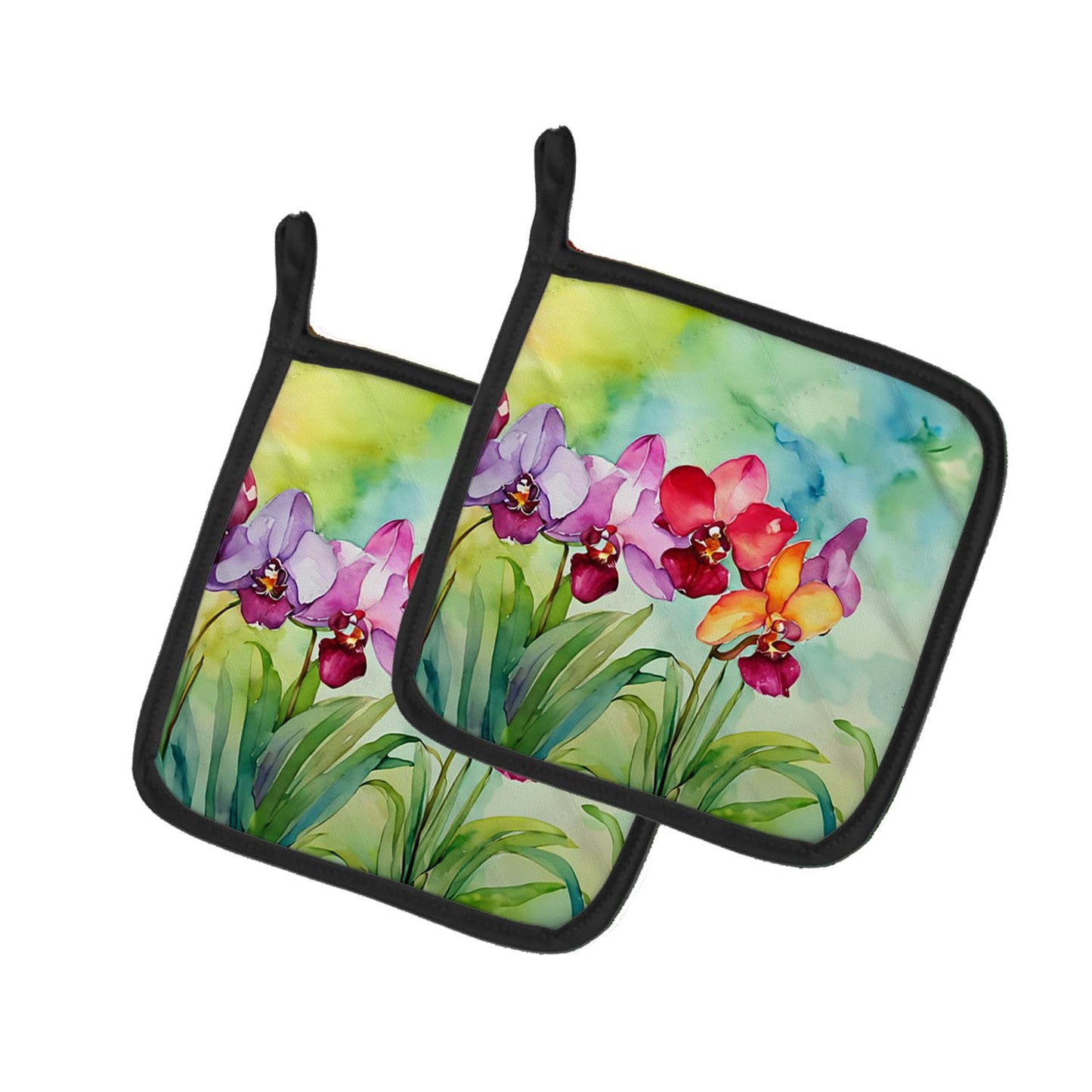 Carolines Treasures DAC1592PTHD 7.5 x 7.5 in. Orchids in Watercolor Pot Holders - Set of 2