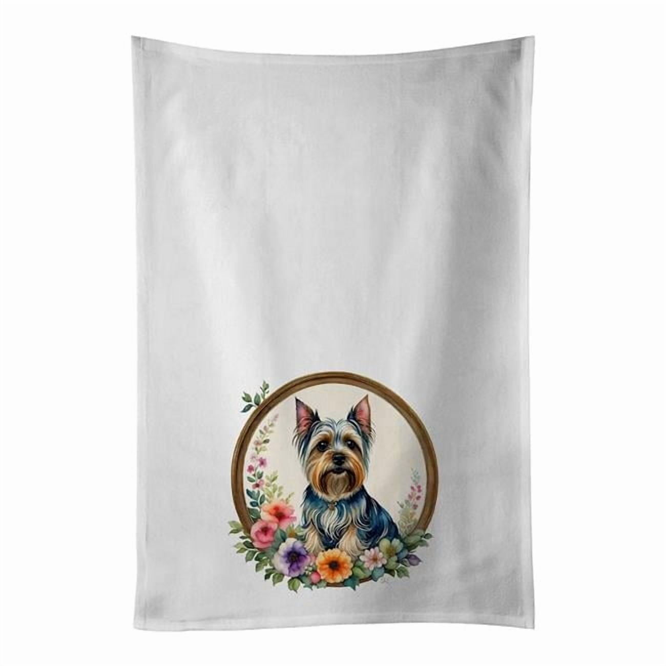 Carolines Treasures DAC2204WTKT 0.1 x 28 x 19 in. Silky Terrier & Flowers Kitchen Towel, Set of 2