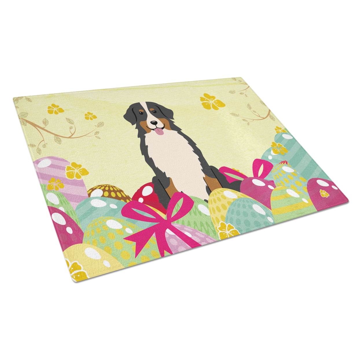 Carolines Treasures Easter Eggs Bernese Mountain Dog Glass Cutting Board Large 12H x 16W multicolor