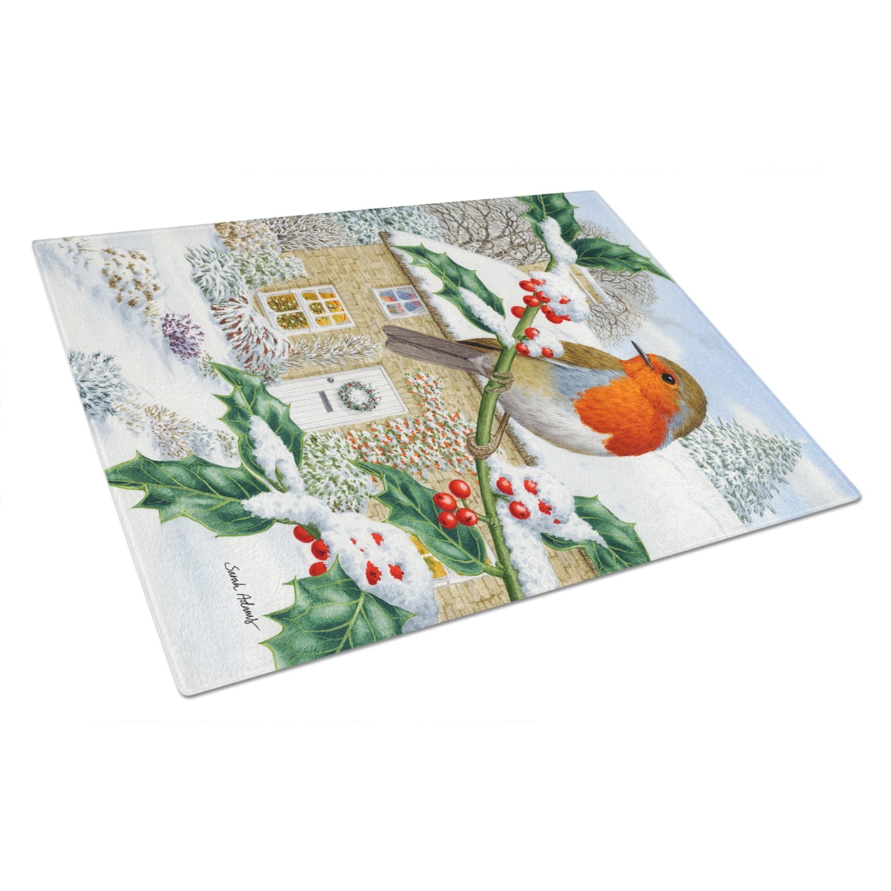 Carolines Treasures European Robin Glass Cutting Board Large 12H x 16W multicolor