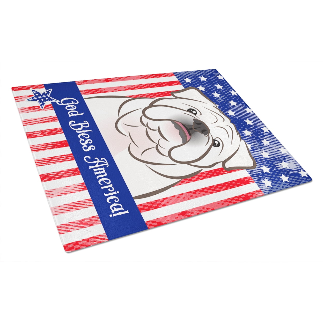 Carolines Treasures Flag and White English Bulldog Glass Cutting Board Large 12H x 16W multicolor