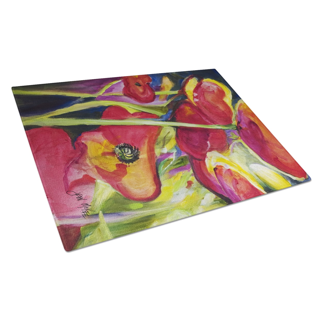 Carolines Treasures JMK1173LCB Poppies Glass Cutting Board Large, 12H x 16W, multicolor