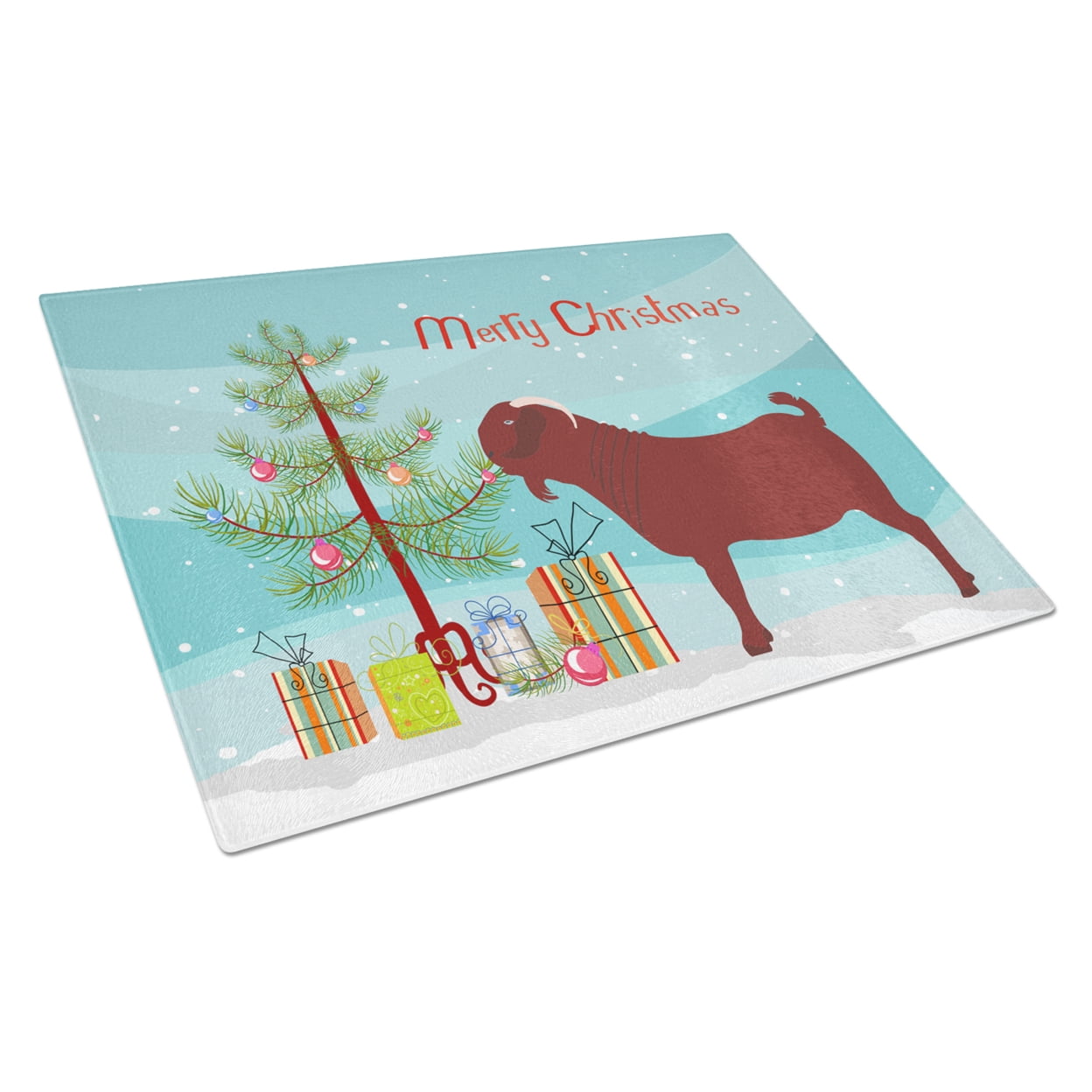 Carolines Treasures Kalahari Red Goat Christmas Glass Cutting Board Large Teal 12H x 16W multicolor