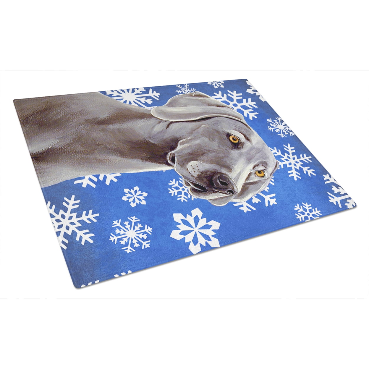 Carolines Treasures LH9296LCB Weimaraner Winter Snowflakes Holiday Glass Cutting Board Large, 12H x 16W, multicolor