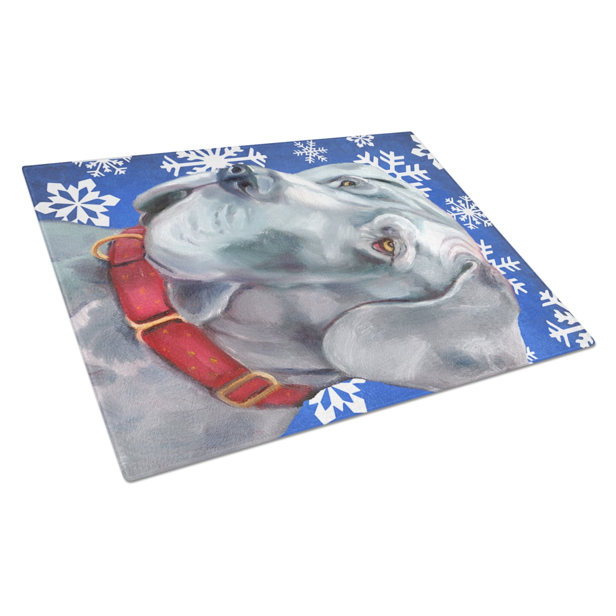 Carolines Treasures LH9584LCB Great Dane Winter Snowflakes Holiday Glass Cutting Board Large, 12H x 16W, multicolor