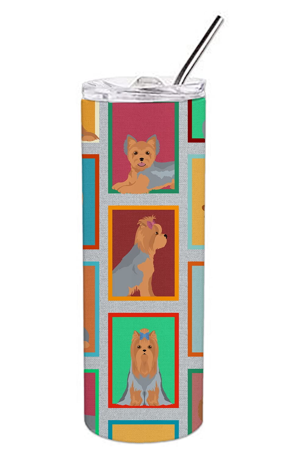 Carolines Treasures MLM1147TBL20 20 oz Lots of Blue & Tan Yorkie Stainless Steel Skinny Tumbler