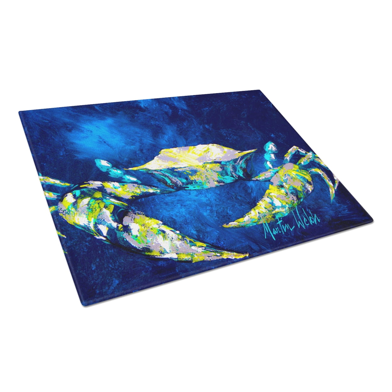 Carolines Treasures MW1101LCB Crab Blue Glass Cutting Board Large, 12H x 16W, multicolor