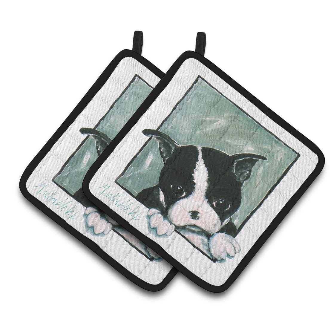 Carolines Treasures MW1313PTHD Boston Terrier Dont Leave Me Pair of Pot Holders 7.5HX7.5W multicolor
