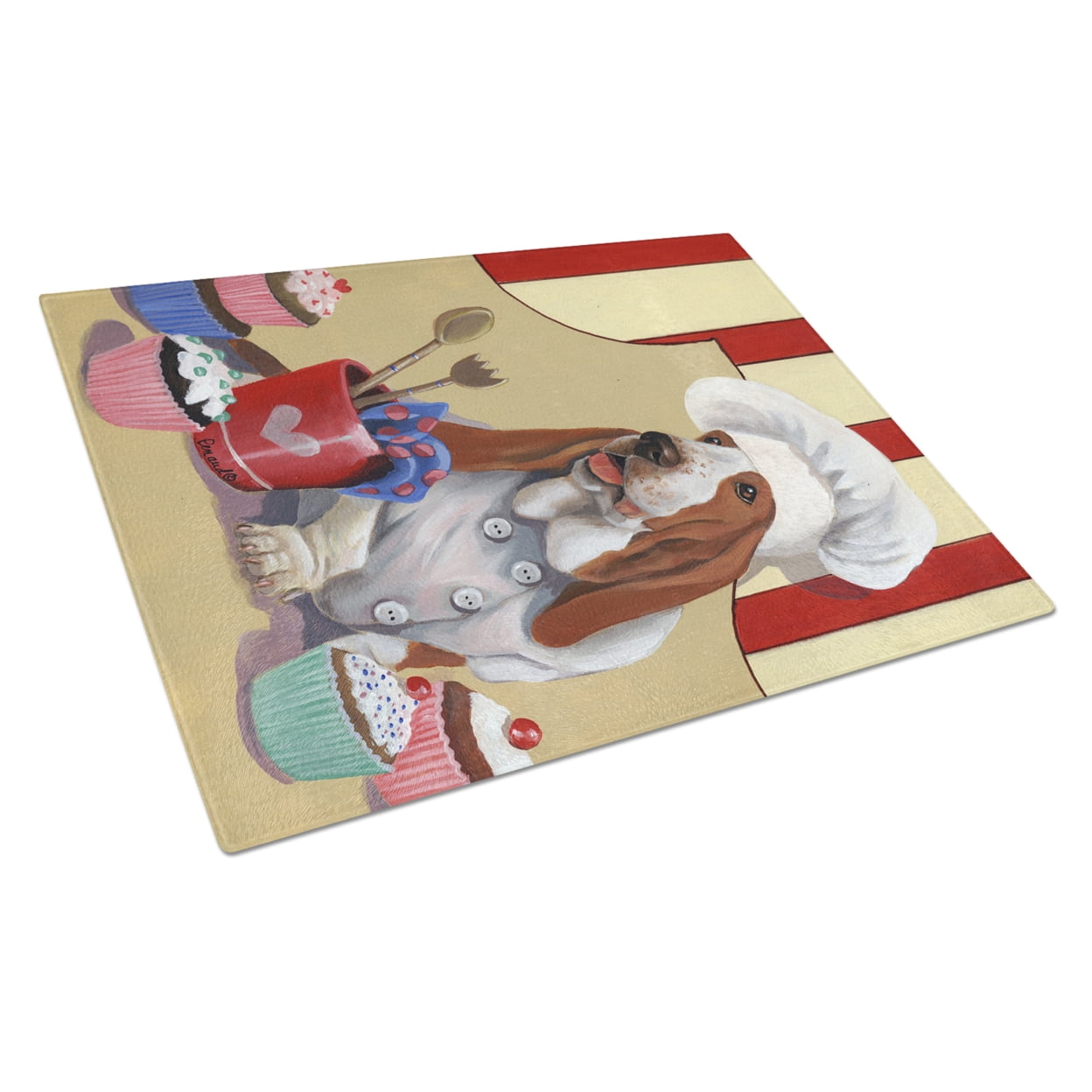 Carolines Treasures PPP3011LCB Basset Hound Cupcake Hound Glass Cutting Board Large, 12H x 16W, multicolor