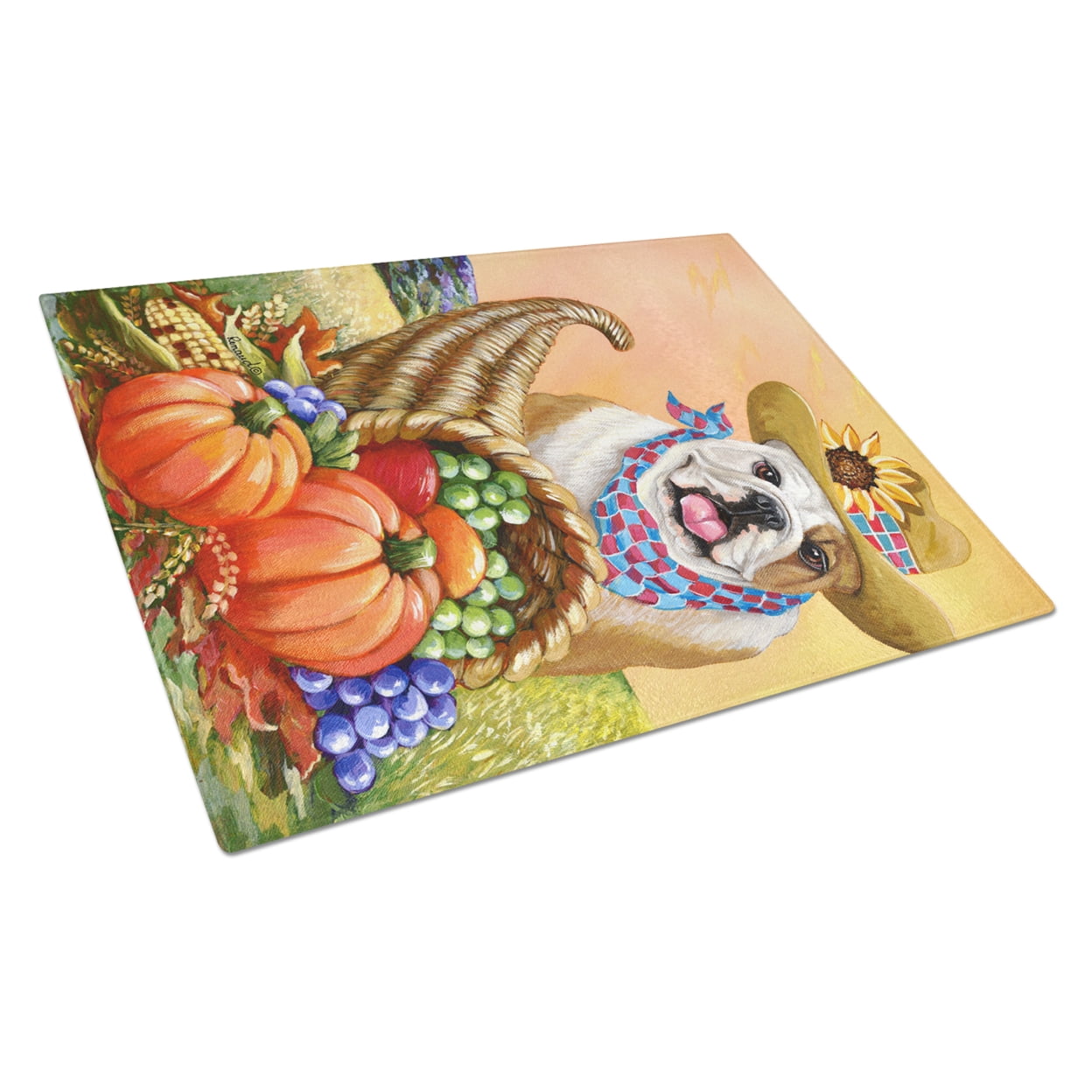 Carolines Treasures PPP3090LCB English Bulldog Autumn Glass Cutting Board Large, 12H x 16W, multicolor