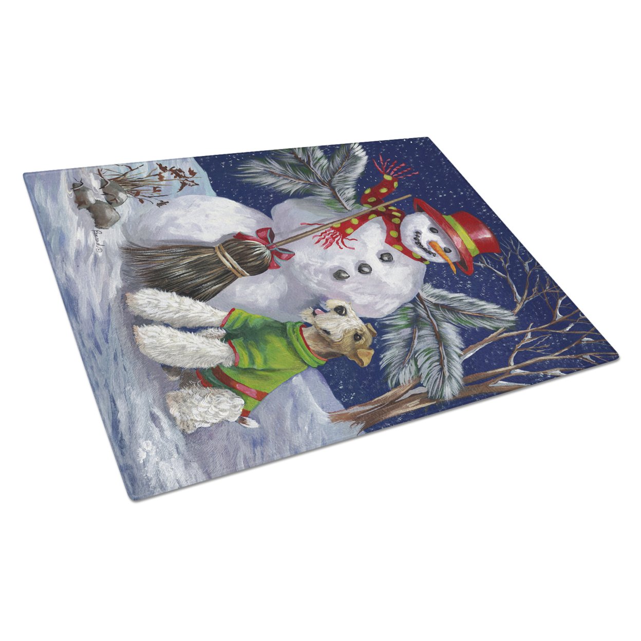 Carolines Treasures PPP3095LCB Fox Terrier Christmas Winter Fun Glass Cutting Board Large, 12H x 16W, multicolor