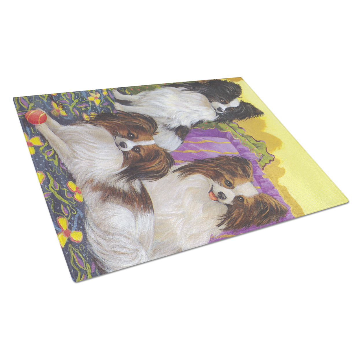 Carolines Treasures PPP3144LCB Papillon Party Pals Glass Cutting Board Large, 12H x 16W, multicolor