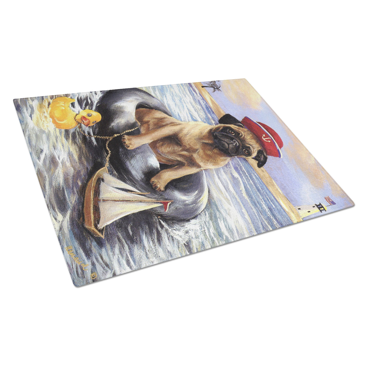 Carolines Treasures PPP3153LCB Pug Ahoy Sailor Glass Cutting Board Large, 12H x 16W, multicolor