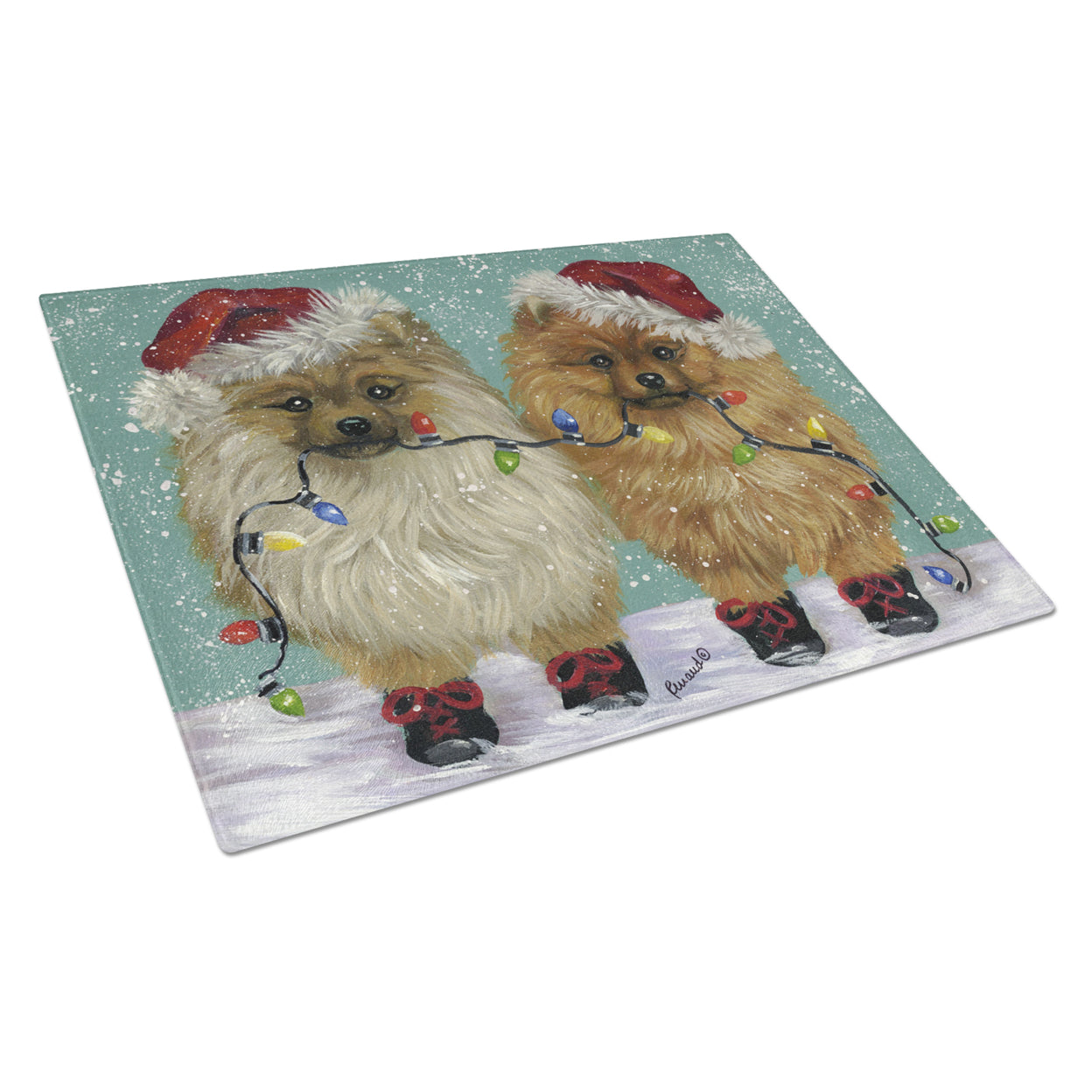 Carolines Treasures PPP3267LCB Pomeranian Christmas Lighten Up Glass Cutting Board Large, 12H x 16W, multicolor