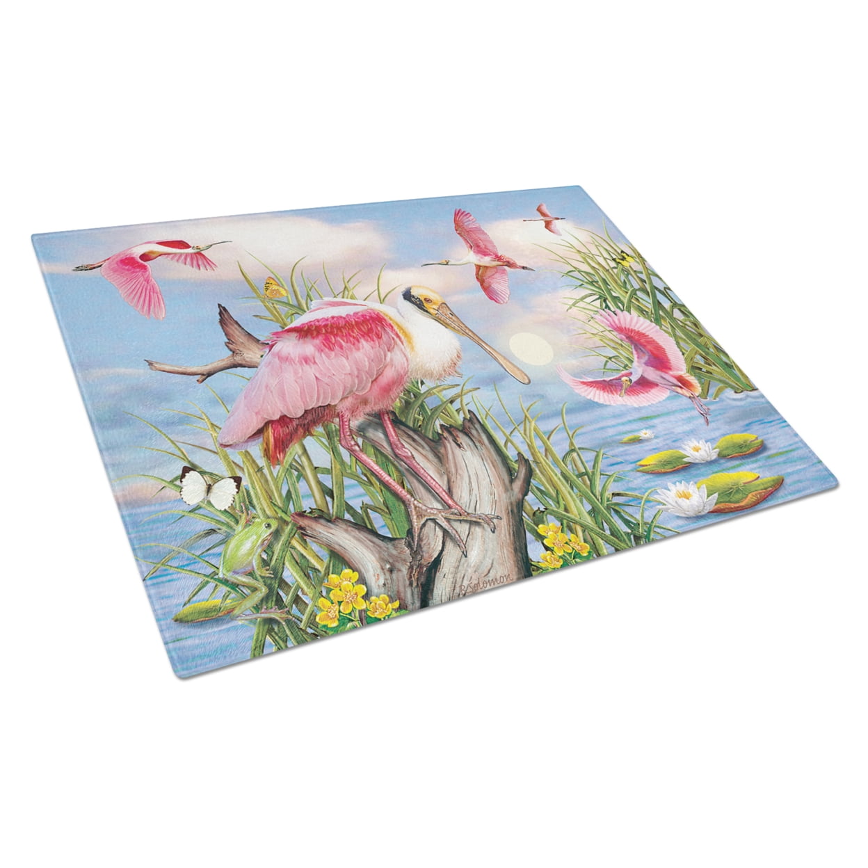 Carolines Treasures PRS4036LCB Roseate Spoonbill Glass Cutting Board Large, 12H x 16W, multicolor