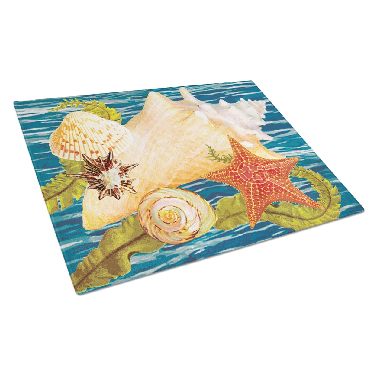 Carolines Treasures PRS4057LCB Conch Starfish And Cockle II Glass Cutting Board Large, 12H x 16W, multicolor