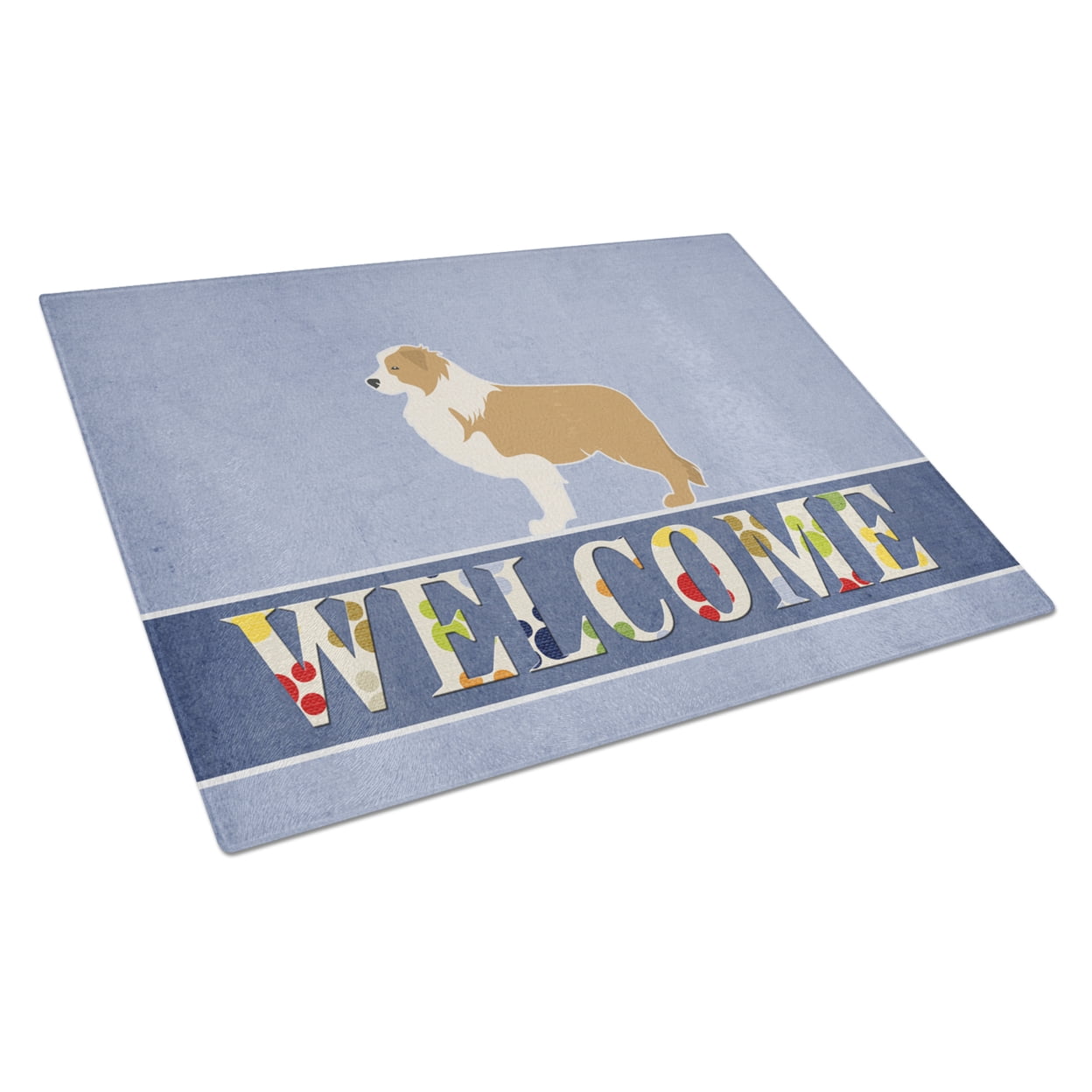 Carolines Treasures Red Border Collie Welcome Glass Cutting Board Large 12H x 16W multicolor