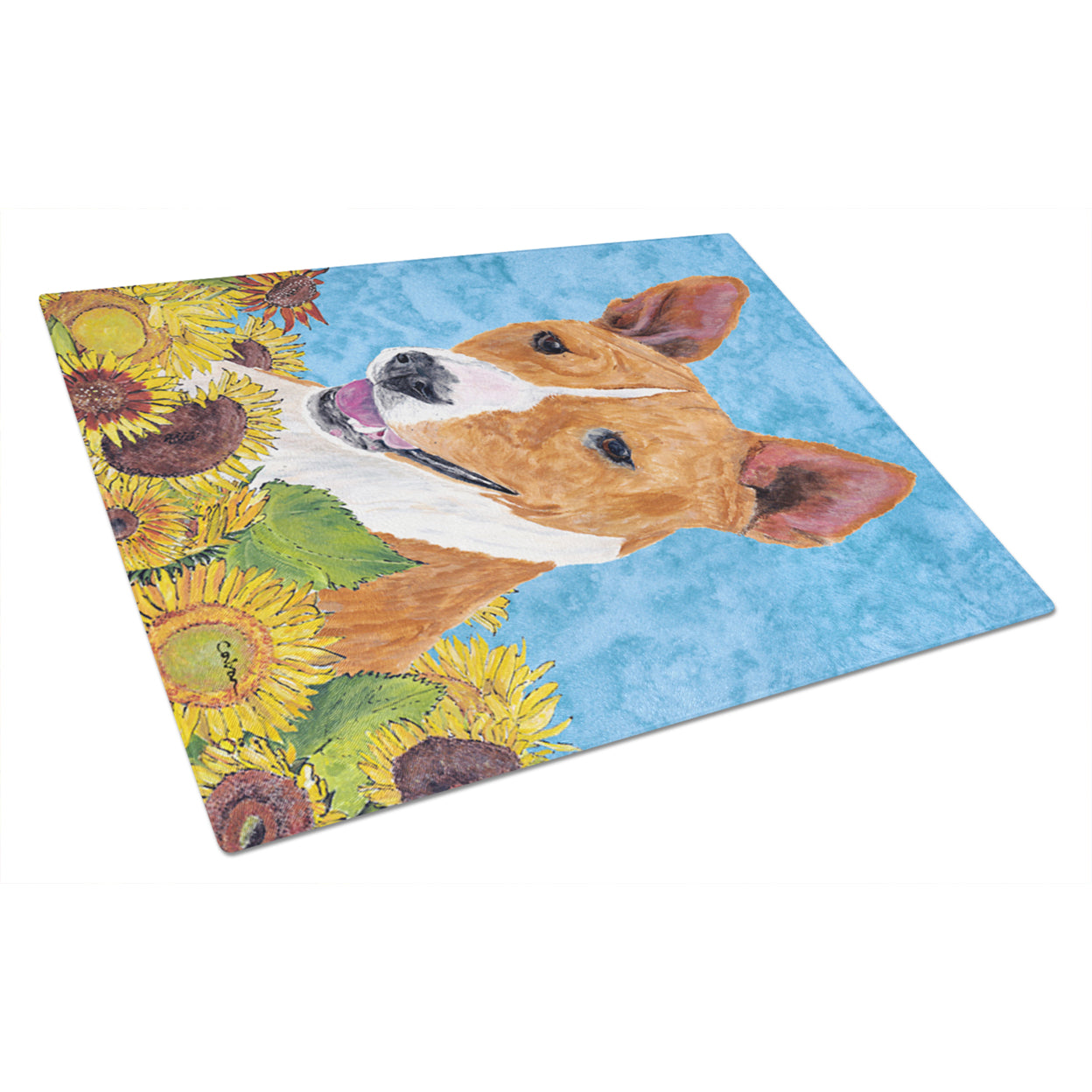 Carolines Treasures SC9054LCB Basenji in Summer Flowers Glass Cutting Board Large, 12H x 16W, multicolor