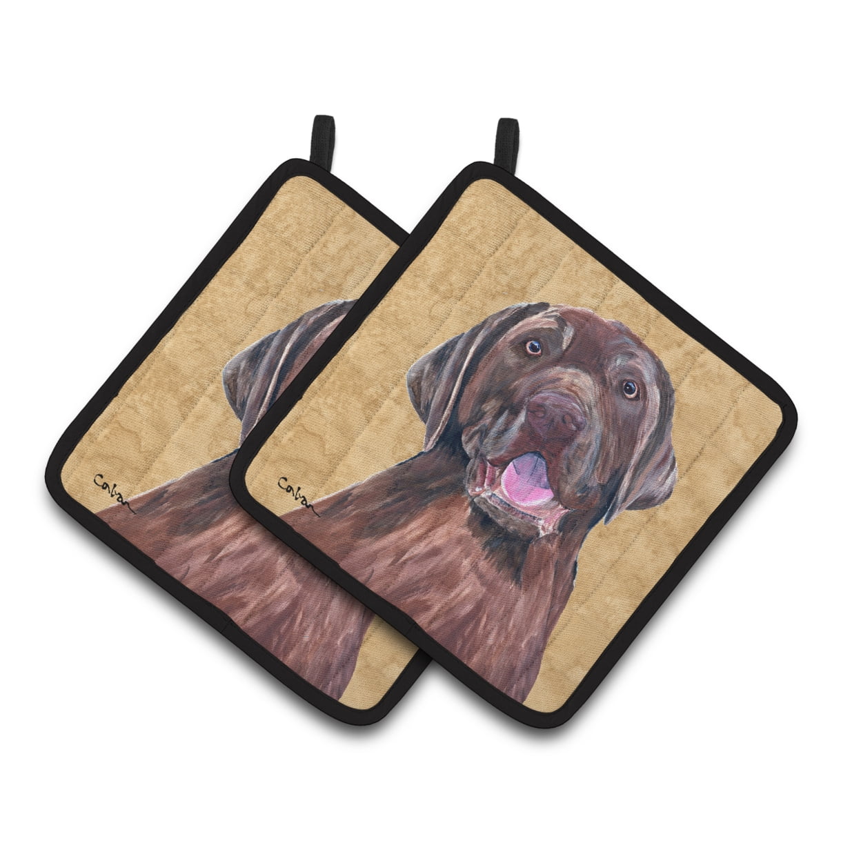 Carolines Treasures SC9127PTHD Labrador Wipe your Paws Pair of Pot Holders, 7.5HX7.5W, multicolor