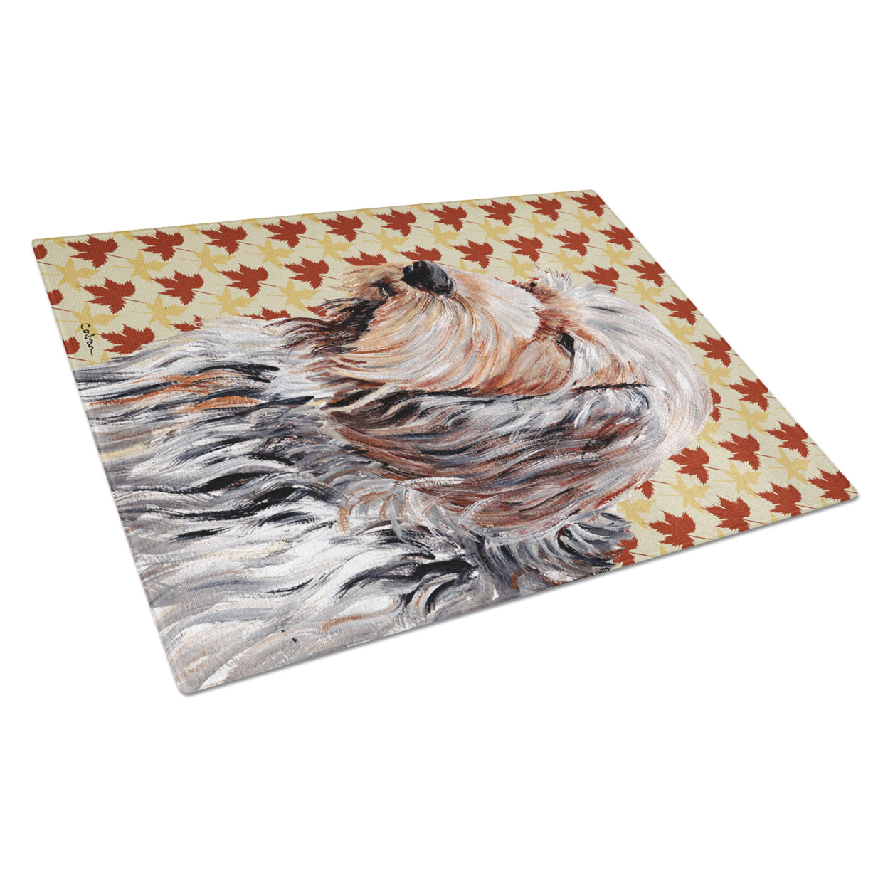 Carolines Treasures SC9684LCB Otterhound Fall Leaves Glass Cutting Board Large, 12H x 16W, multicolor