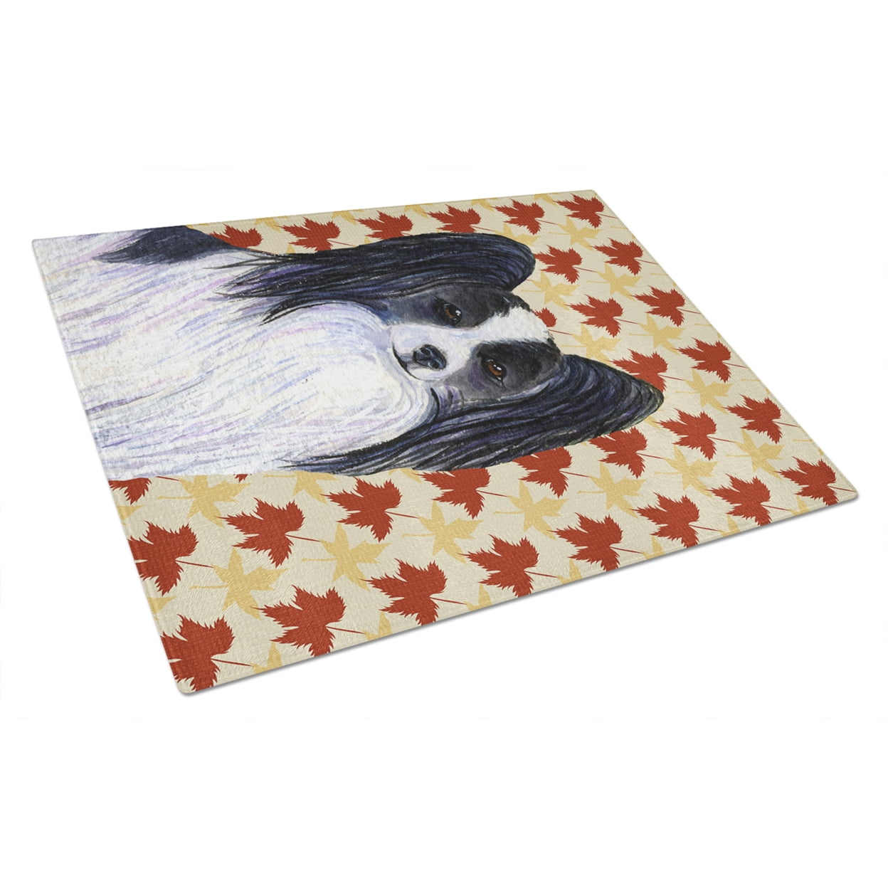 Carolines Treasures SS4351LCB Papillon Fall Leaves Portrait Glass Cutting Board Large, 12H x 16W, multicolor