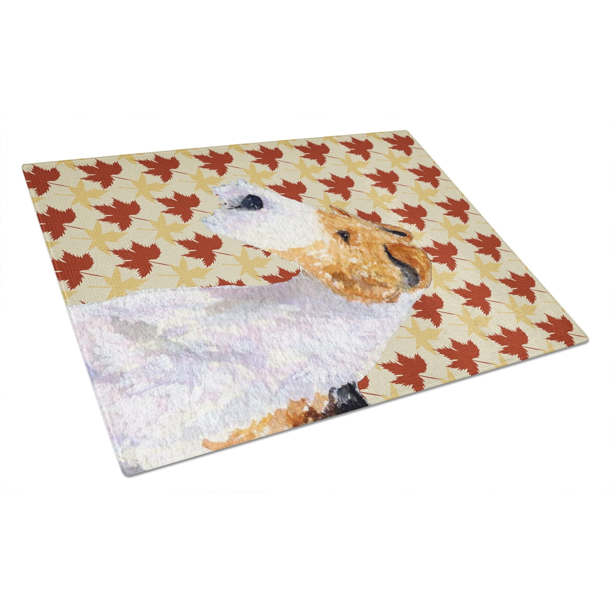 Carolines Treasures SS4378LCB Fox Terrier Fall Leaves Portrait Glass Cutting Board Large, 12H x 16W, multicolor
