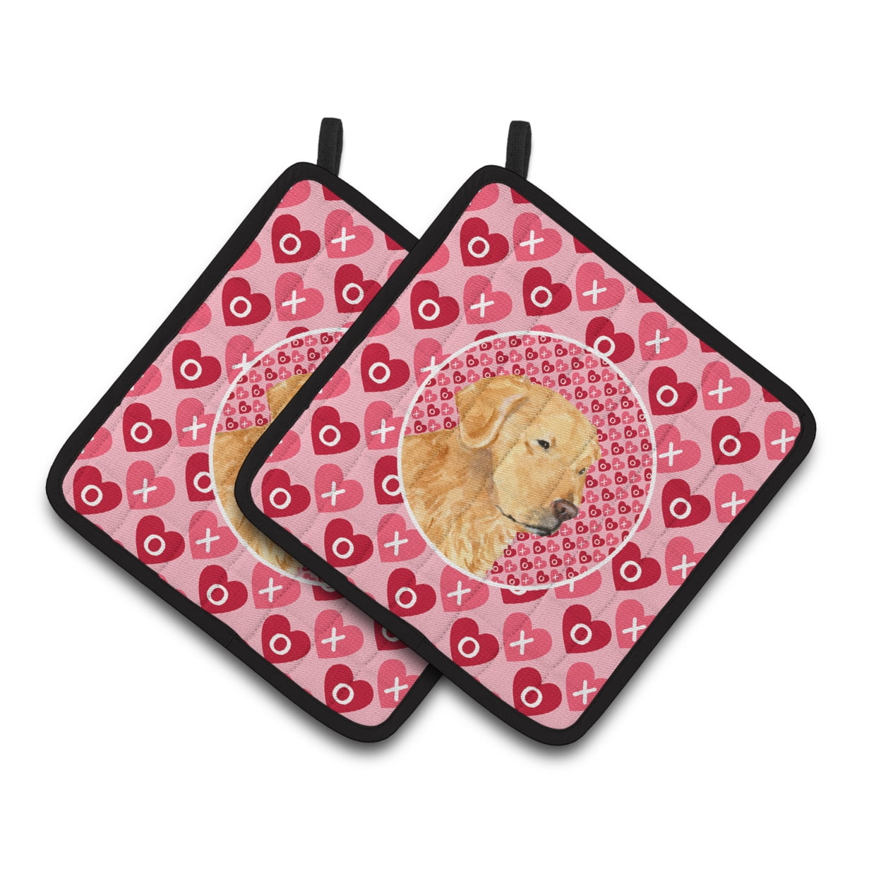 Carolines Treasures SS4476PTHD Golden Retriever Hearts Love Valentines Day Pair of Pot Holders, 7.5HX7.5W, multicolor