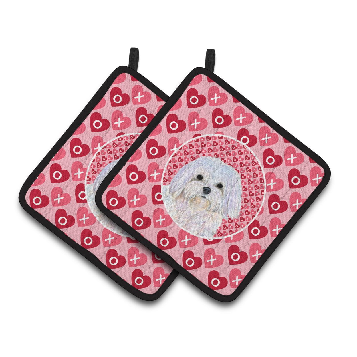 Carolines Treasures SS4482PTHD Maltese Hearts Love and Valentines Day Portrait Pair of Pot Holders, 7.5HX7.5W,