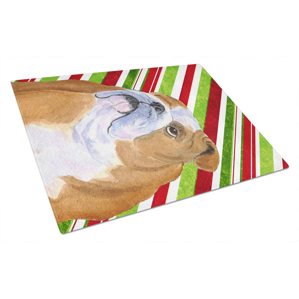 Carolines Treasures SS4560LCB Bulldog English Candy Cane Holiday Christmas Glass Cutting Board Large, 12H x 16W,