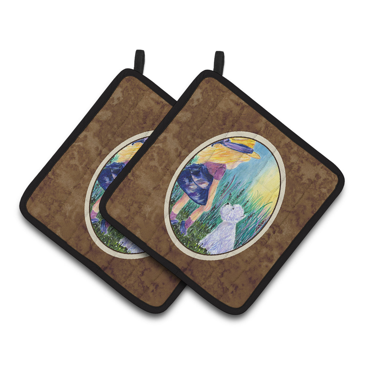 Little Girl with Westie Pair of Pot Holders