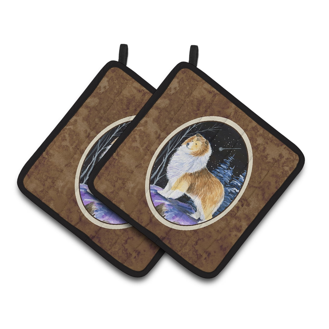 Starry Night Sheltie Pair of Pot Holders