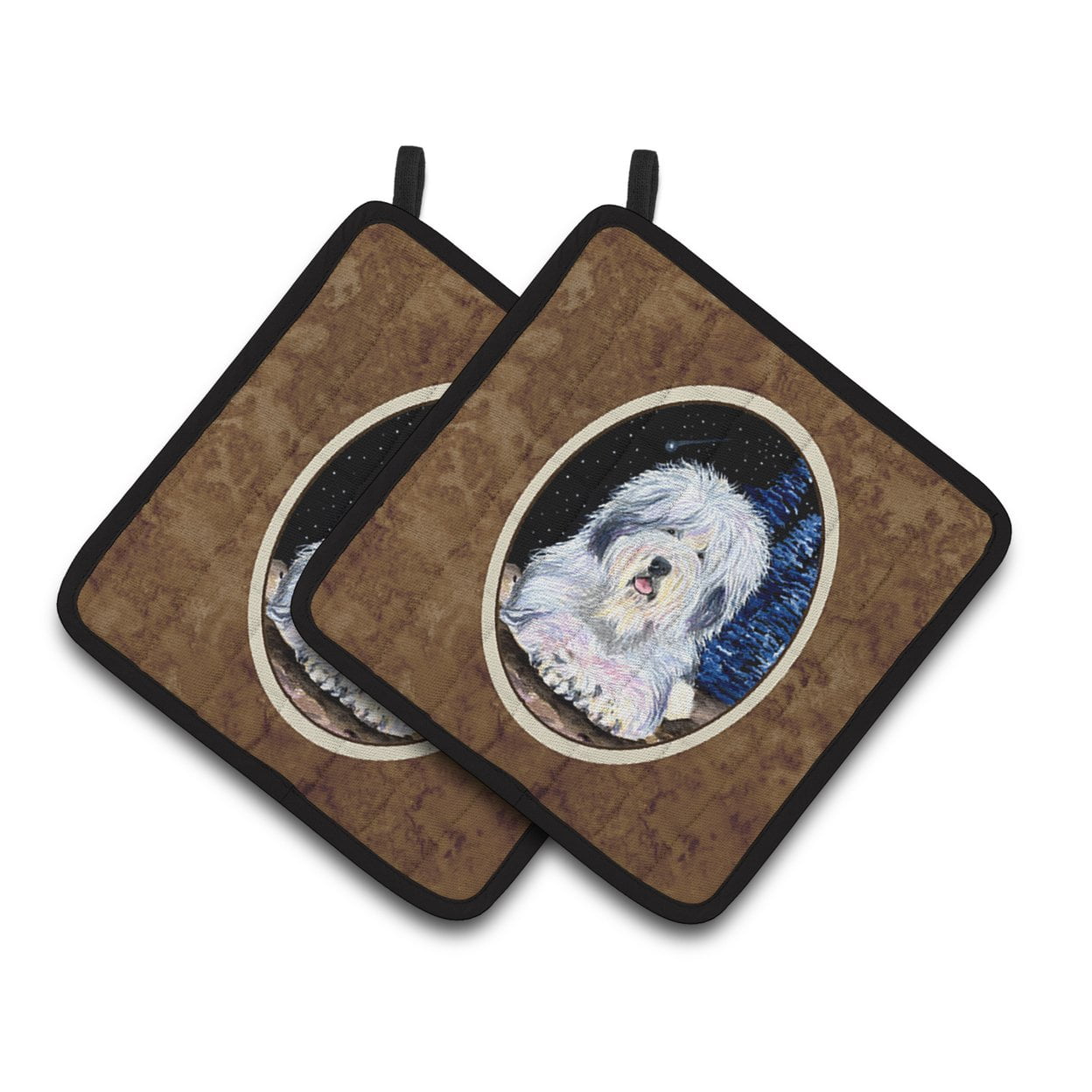 Carolines Treasures SS8443PTHD Starry Night Old English Sheepdog Pair of Pot Holders, 7.5HX7.5W, multicolor