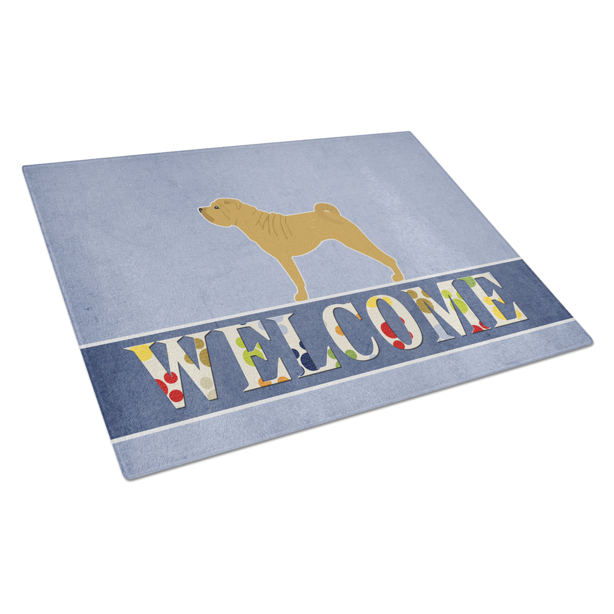 Shar Pei Merry Welcome Glass Cutting Board Large