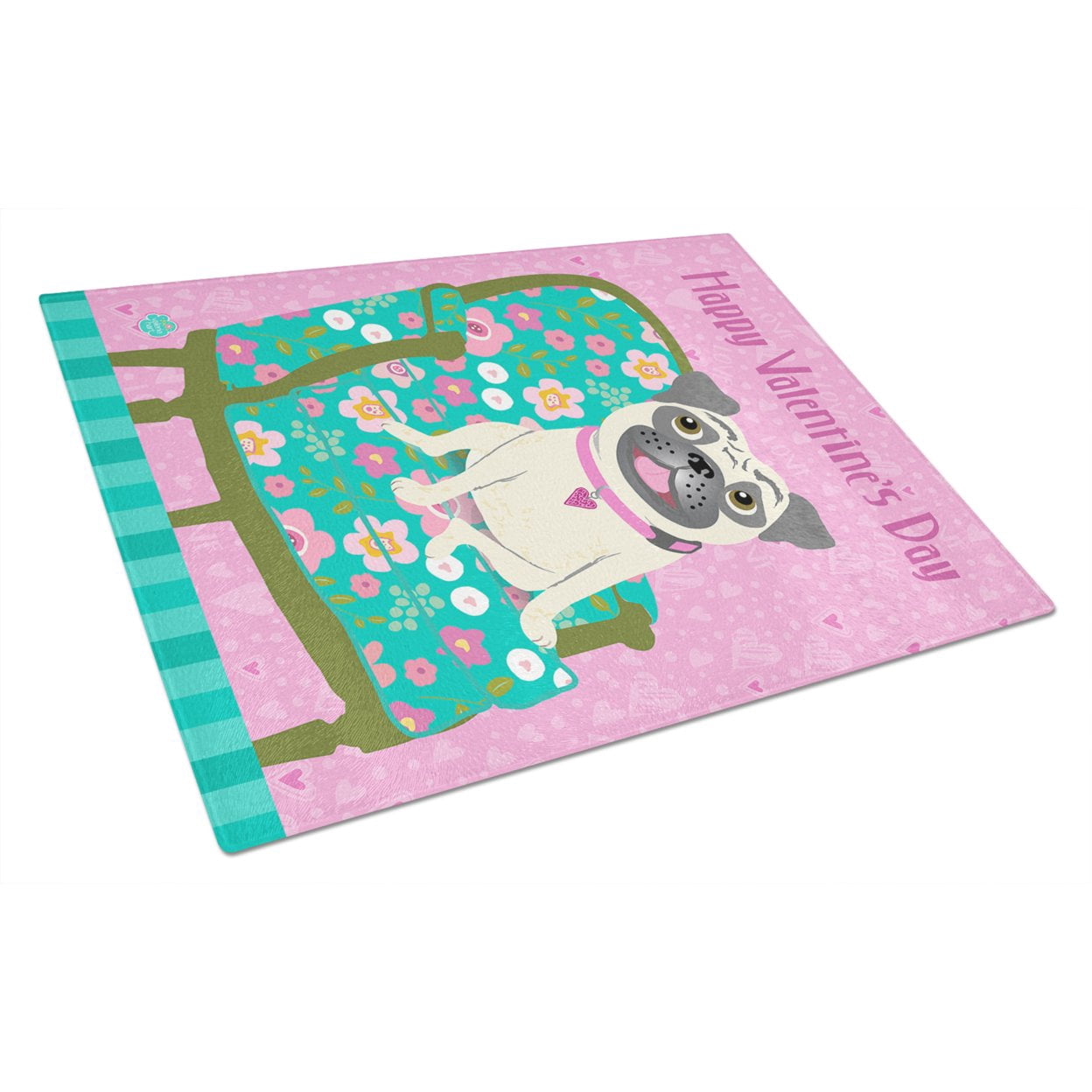 Happy Valentine's Day Pug Glass Cutting Board Large