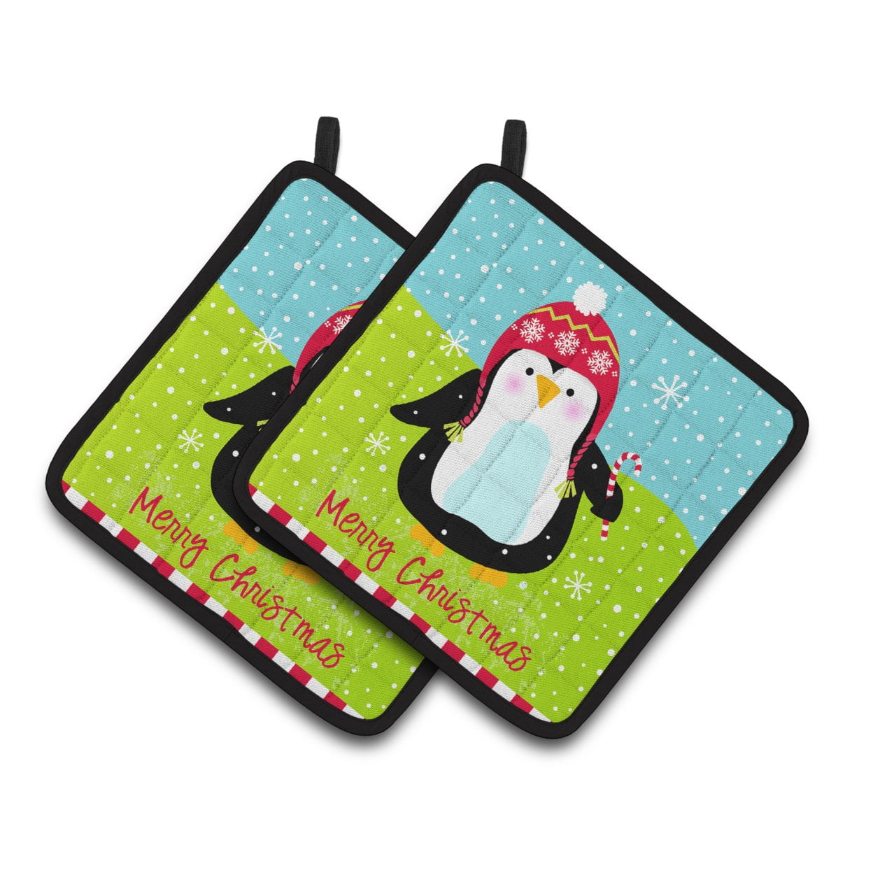 Carolines Treasures VHA3015PTHD Merry Christmas Happy Penguin Pair of Pot Holders, 7.5HX7.5W, multicolor