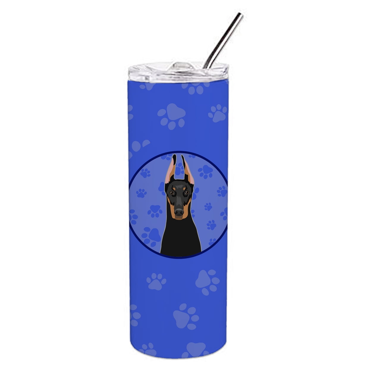 Doberman Pinscher Black and Rust Cropped Ears Stainless Steel 20 oz Skinny Tumbler 3 in x 8.25 in