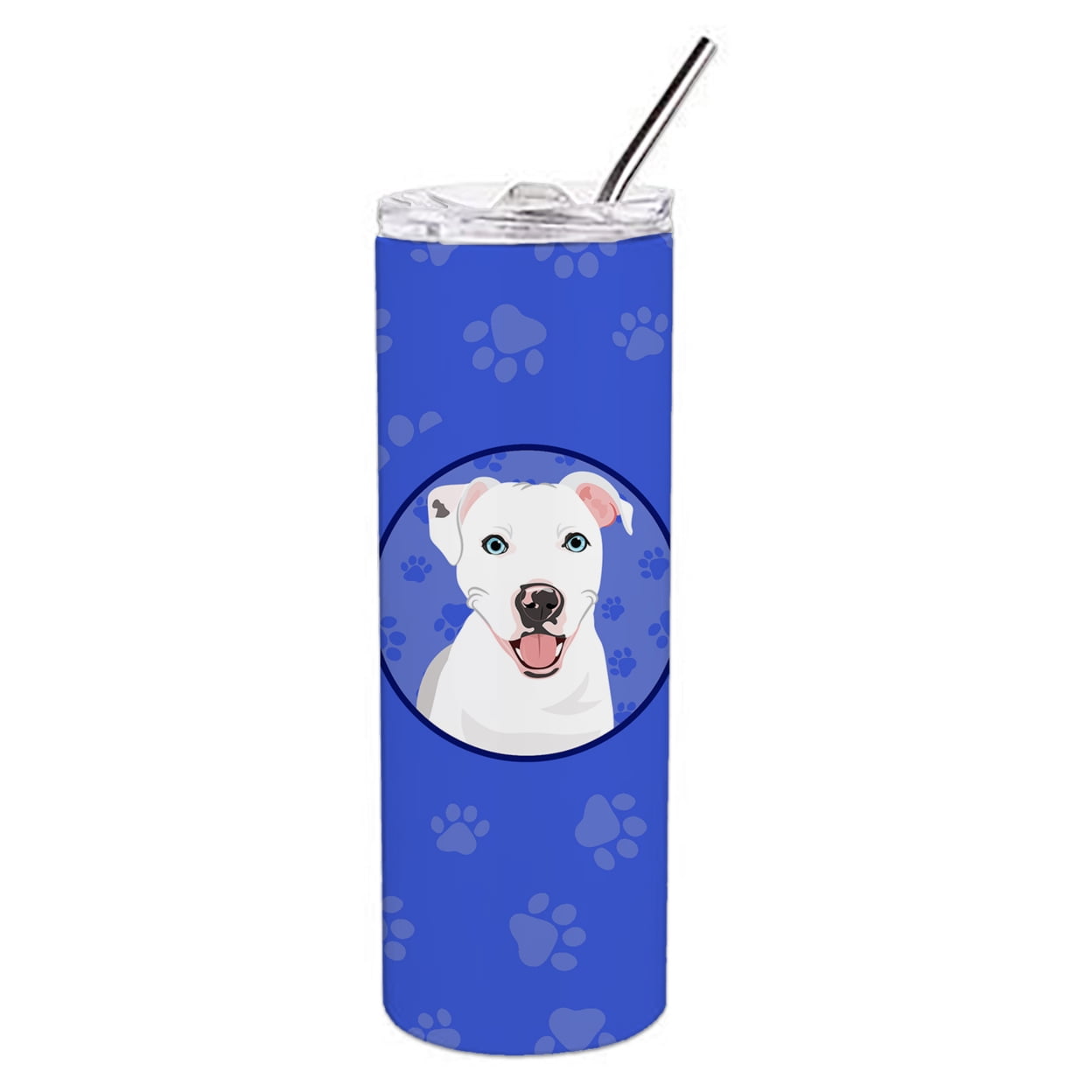 Carolines Treasures WDK1154TBL20 Pit Bull White Design1 Stainless Steel 20 oz Skinny Tumbler Blue 20 oz multicolor