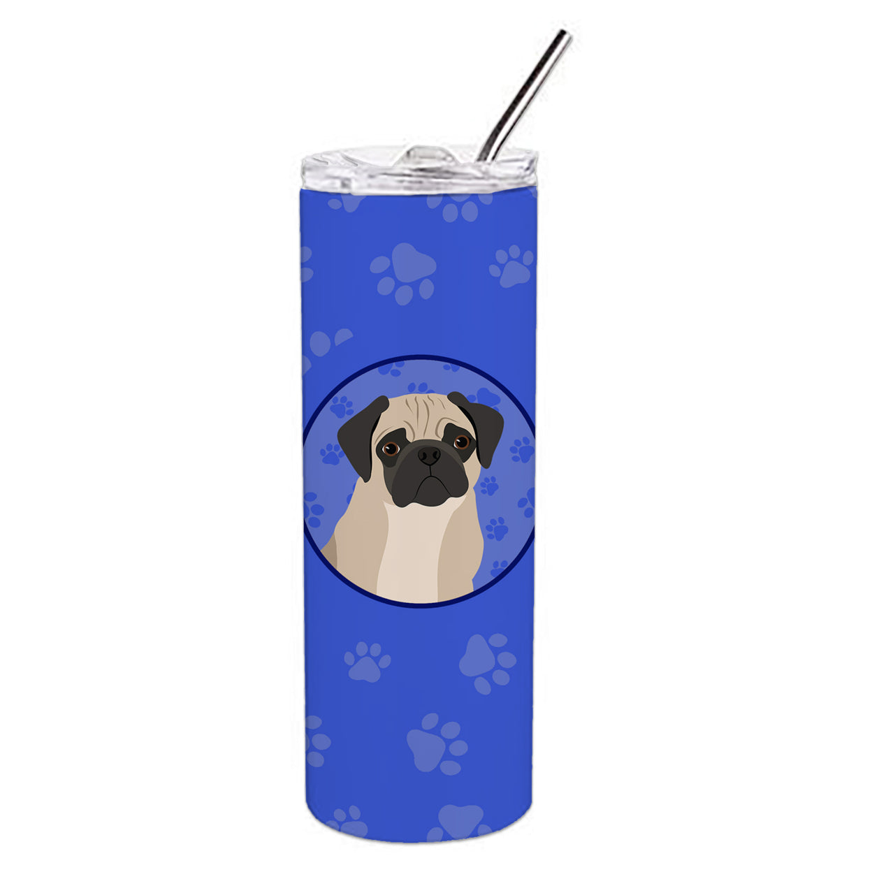 Carolines Treasures WDK1174TBL20 Pug Fawn Design3 Stainless Steel 20 oz Skinny Tumbler Blue 20 oz multicolor