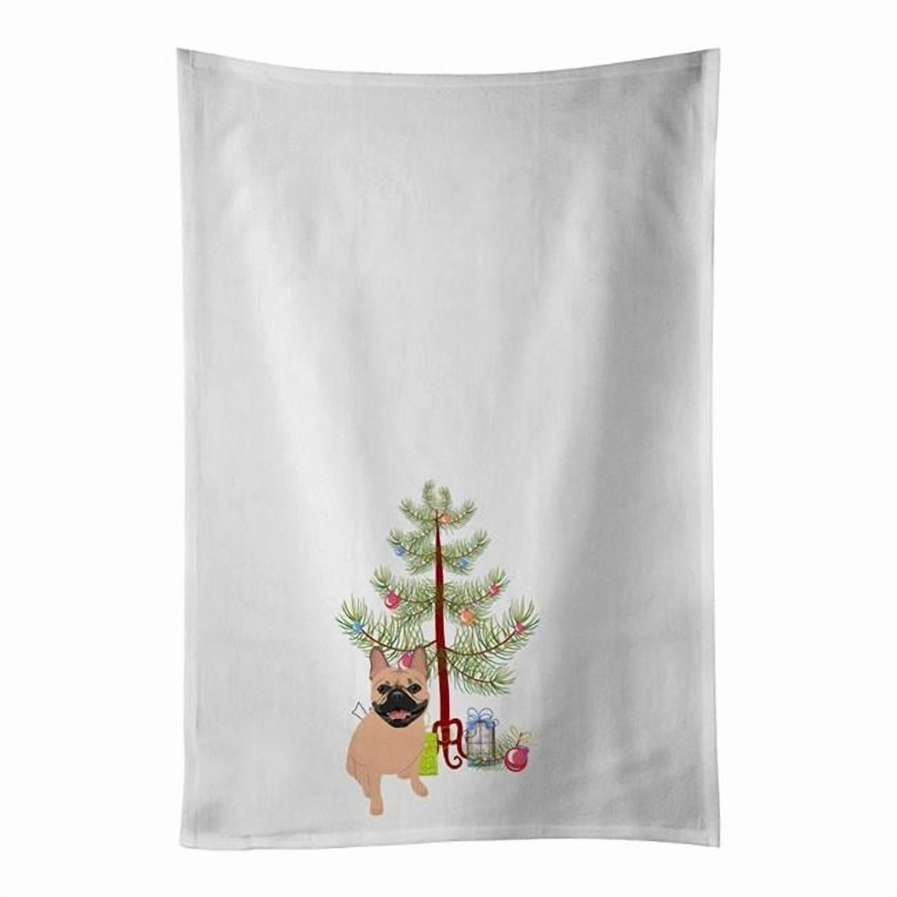 Carolines Treasures WDK3053WTKT 28 x 19 in. Unisex French Bulldog Fawn No.2 Christmas White Dish Towels Kitchen Towel - Set of 2